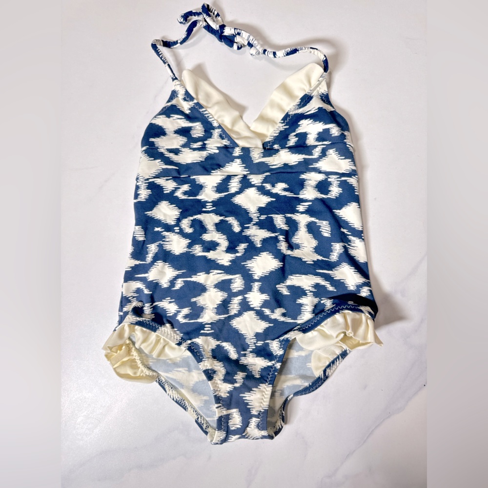 Girls blue and white ruffled bathing suit!
